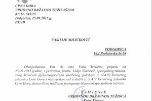 Prijava protiv Vukčević kod specijalnog tužioca