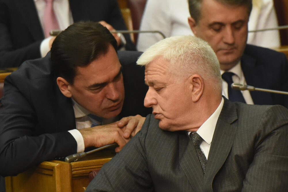 Pažin i Marković tokom premijerskog sata u parlamentu, Foto: Savo Prelević