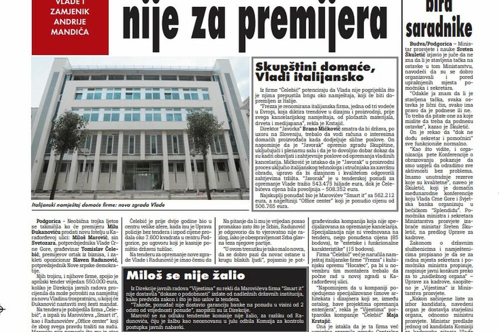 Stranica "Vijesti" od 29. oktobra 2009.