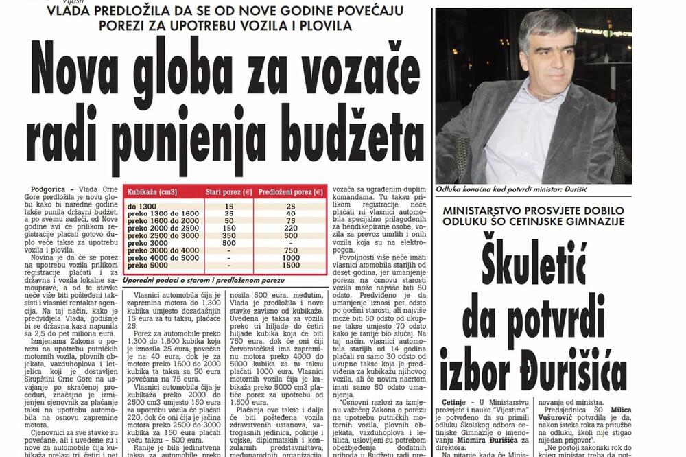 Strana "Vijesti" od 2. decembra 2009.