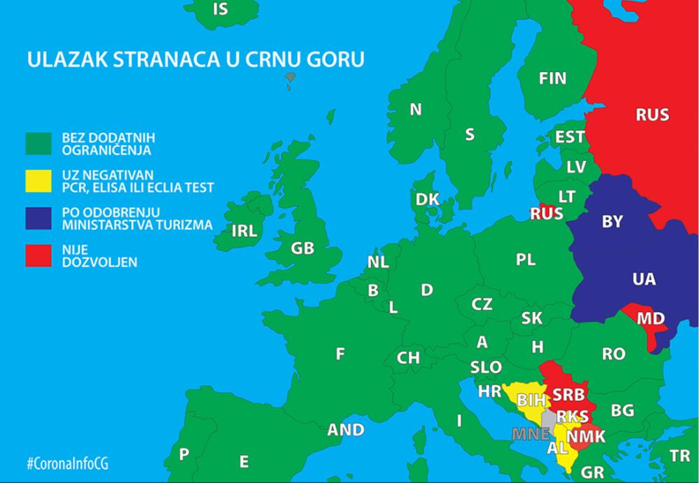 Na koji način se iz kojih zemalja (ne) može u Crnu Goru (posljednji podaci)