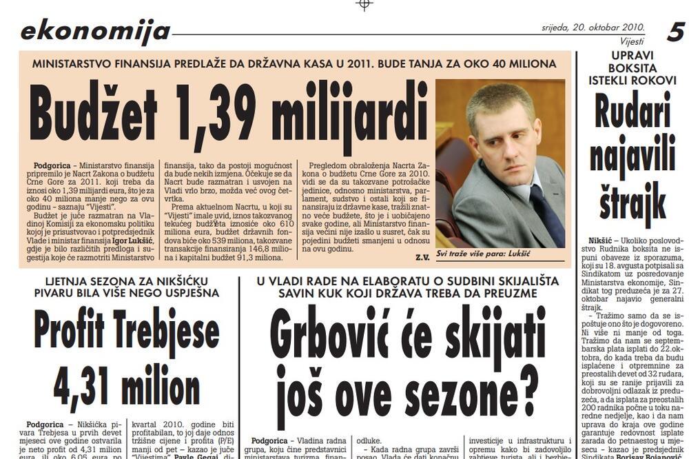 Strana "Vijesti" od 20. oktobra 2010., Foto: Arhiva Vijesti