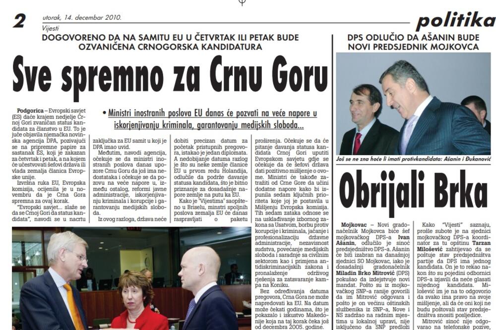 Strana "Vijesti" od 14. decembra 2010., Foto: Arhiva Vijesti