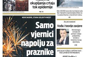 Naslovna strana "Vijesti" za utorak 22. decembar 2020. godine