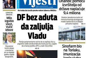 Naslovna strana "Vijesti" za 16. mart 2021.