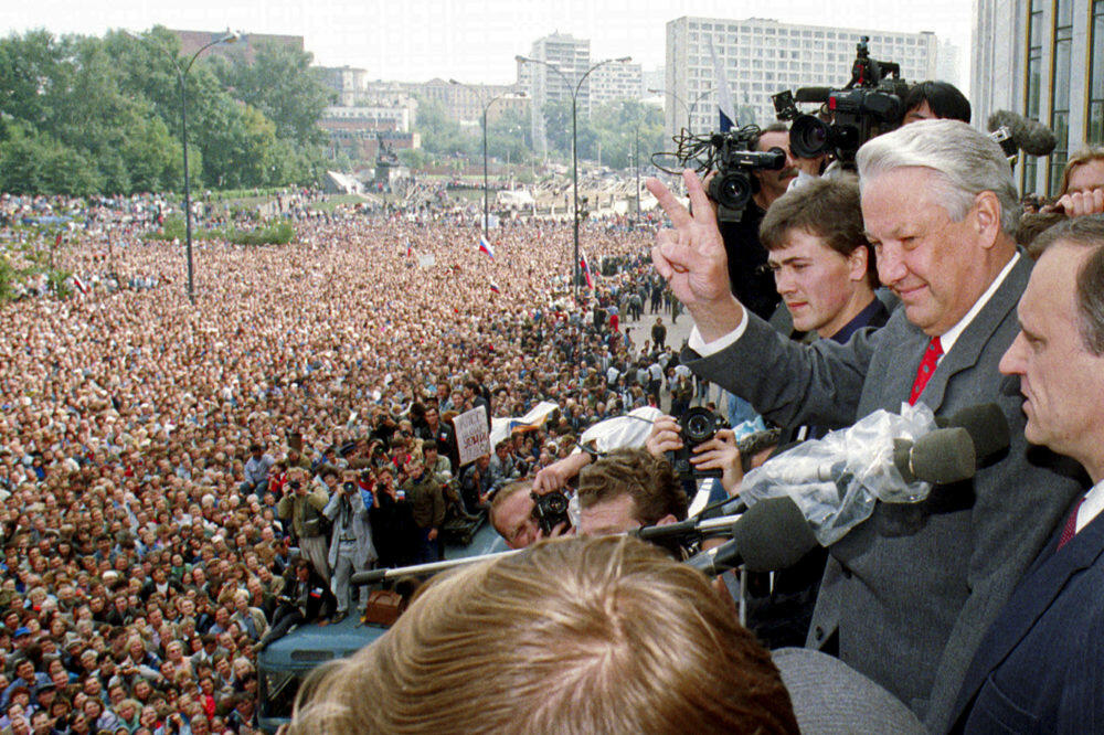 Boris Jeljcin na mitingu u Moskvi, avgust 1991.