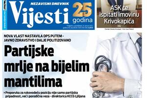 Naslovna strana "Vijesti" za ponedjeljak 24. januar 2022. godine