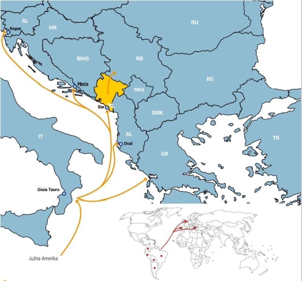 Rute krijumčarenja kokaina preko teritorije Zapadnog Balkana
