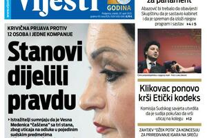 Naslovna strana "Vijesti" za 20. april 2022.