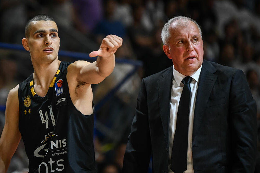 Jam Madar i Željko Obradović na večerašnjoj utakmici, Foto: Partizan NIS/Dragana Stjepanović