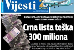 Naslovna strana "Vijesti" za 6. jun 2022.