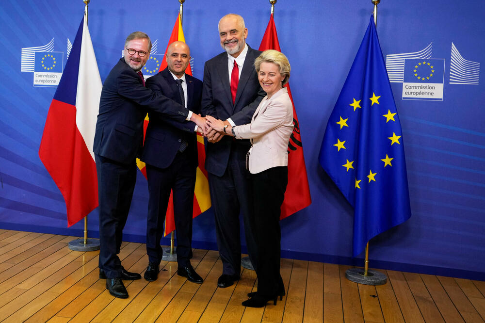 Ministar vanjskih poslova Češke Petr Fiala, Kovačevski, Rama i Fon der Lajen, Foto: Reuters