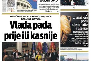 Naslovna strana "Vijesti" za subotu, 6. avgust 2022. godine