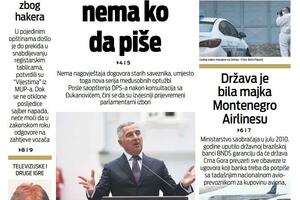 Naslovna strana "Vijesti" za petak, 16. septembar 2022. godine