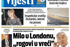 Naslovna strana "Vijesti" za ponedjeljak 19. septembar 2022. godine