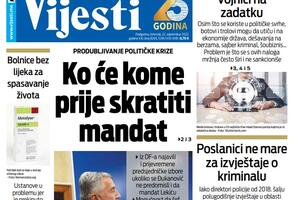 Naslovna strana "Vijesti" za četvrtak 22. septembar 2022. godine