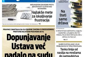 Naslovna strana "Vijesti" za 3. novembar 2022.