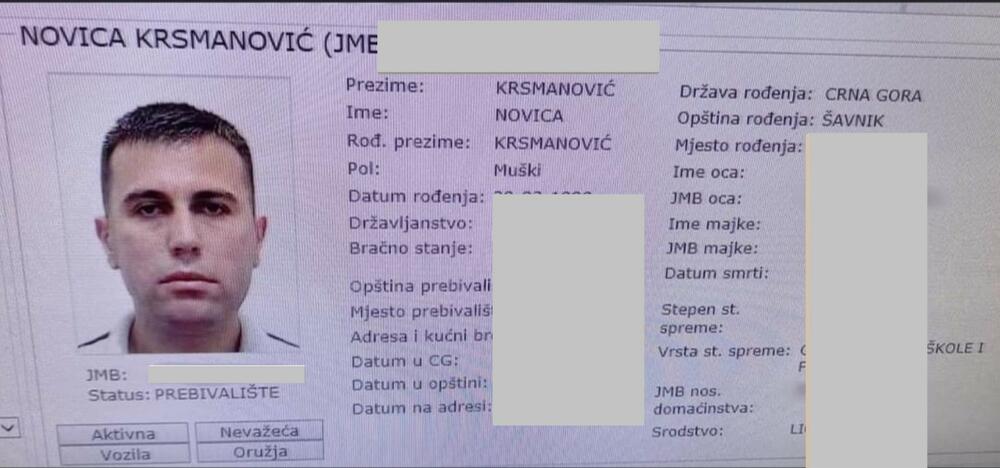 Objavljena fotografija podataka MUP-a: Krsmanović