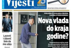 Naslovna strana "Vijesti" za 14. decembar 2022.