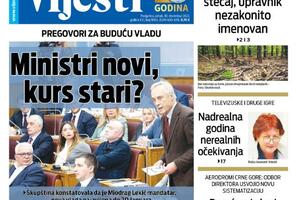 Naslovna strana "Vijesti" za 30. decembar 2022. godine