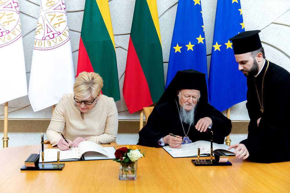 Litvanska premijerka Šimonite i patrijarh Vartolomej juče u Viljnusu, Foto: Rojters