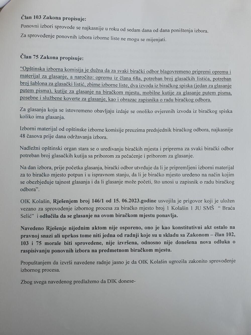 <p>SDP smatra da postoji pravni osnov da Opštinska izborna komisija (OIK) Kolašin raspiše nove izbore na biračkom mjestu broj 1 SMŠ "Braća Selić", jer je aktuelna ranija odluka OIK o tome, objašnjeno je "Vijestima"</p>