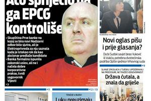 Naslovna strana "Vijesti" za 8. februar 2024.