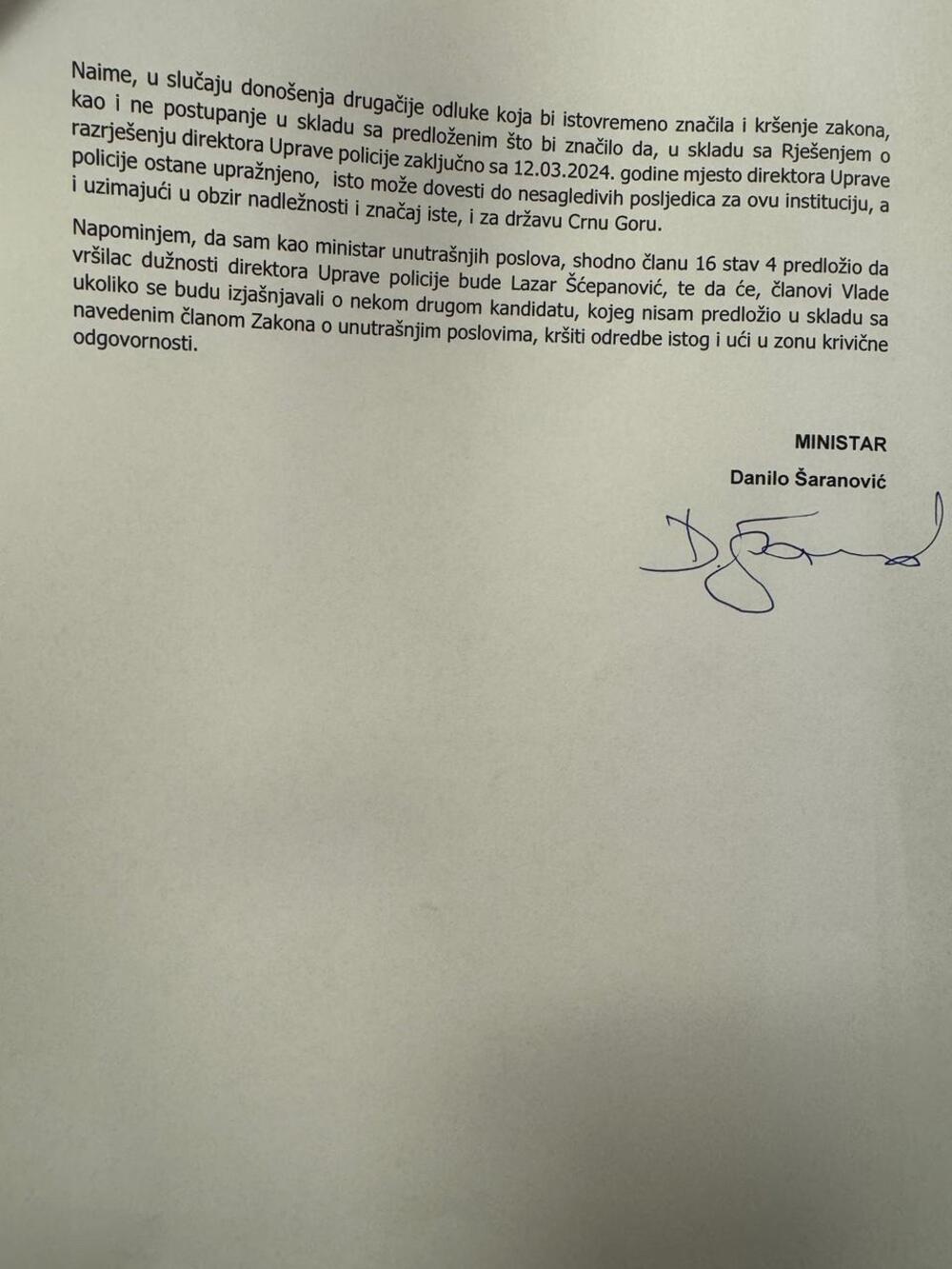 dopis Šaranović
