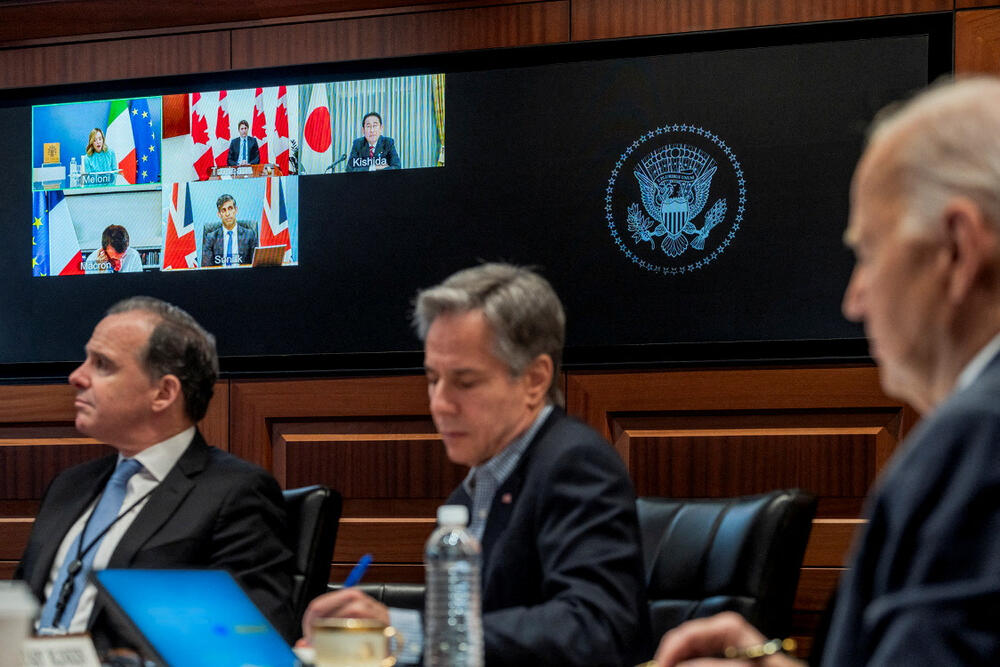 Bajden i šef diplomatije Entoni Blinken tokom video-sastanka lidera G7