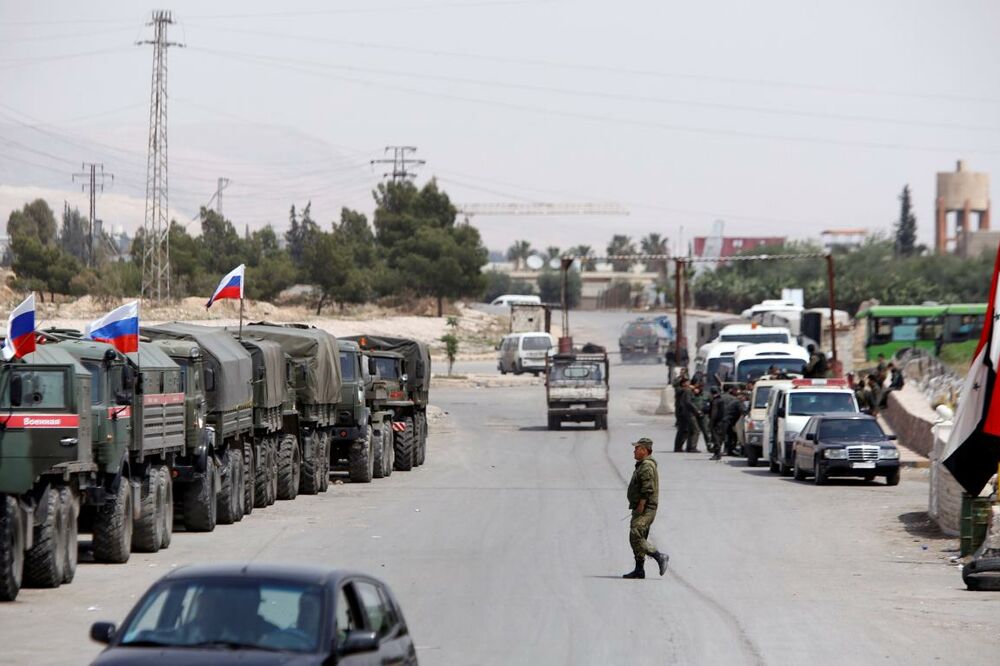Vozila sa ruskim zastavama, Sirija, Foto: Reuters