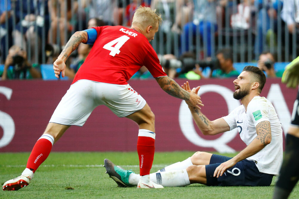 Olivije Žiru Simon Kjer Danska - Francuska Mundijal u Rusiji, Foto: Reuters