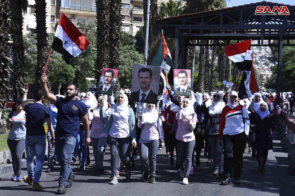 Protest podrške sirijskoj vojsci, Foto: Beta, SANA via AP