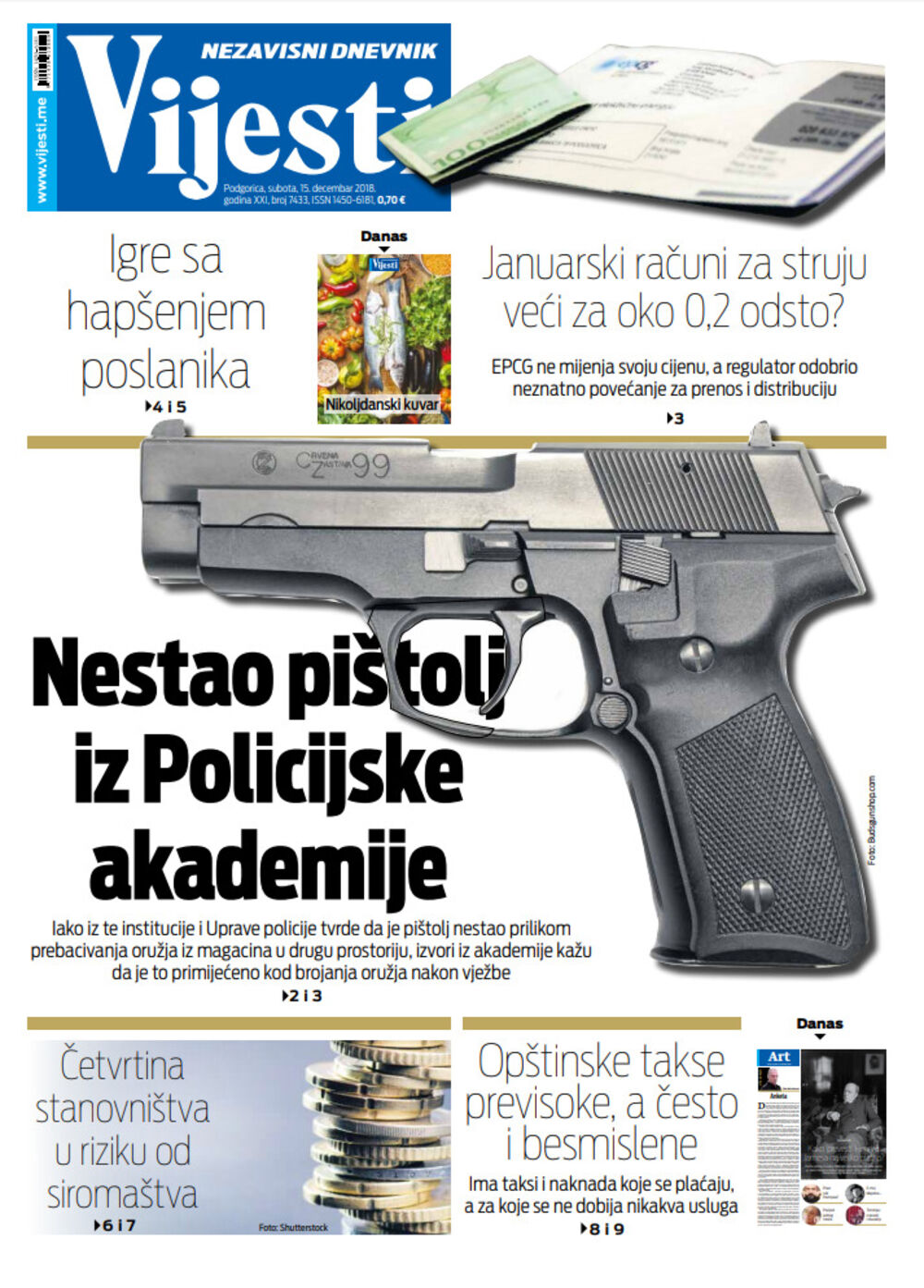 Naslovna strana za 15. decembar, Foto: Vijesti