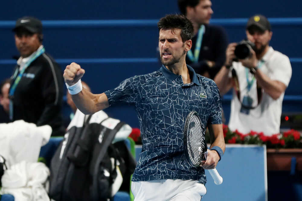 Novak Đoković slavi pobjedu nad Nikolozom Basilašvilijem, Foto: IBRAHEEM AL OMARI