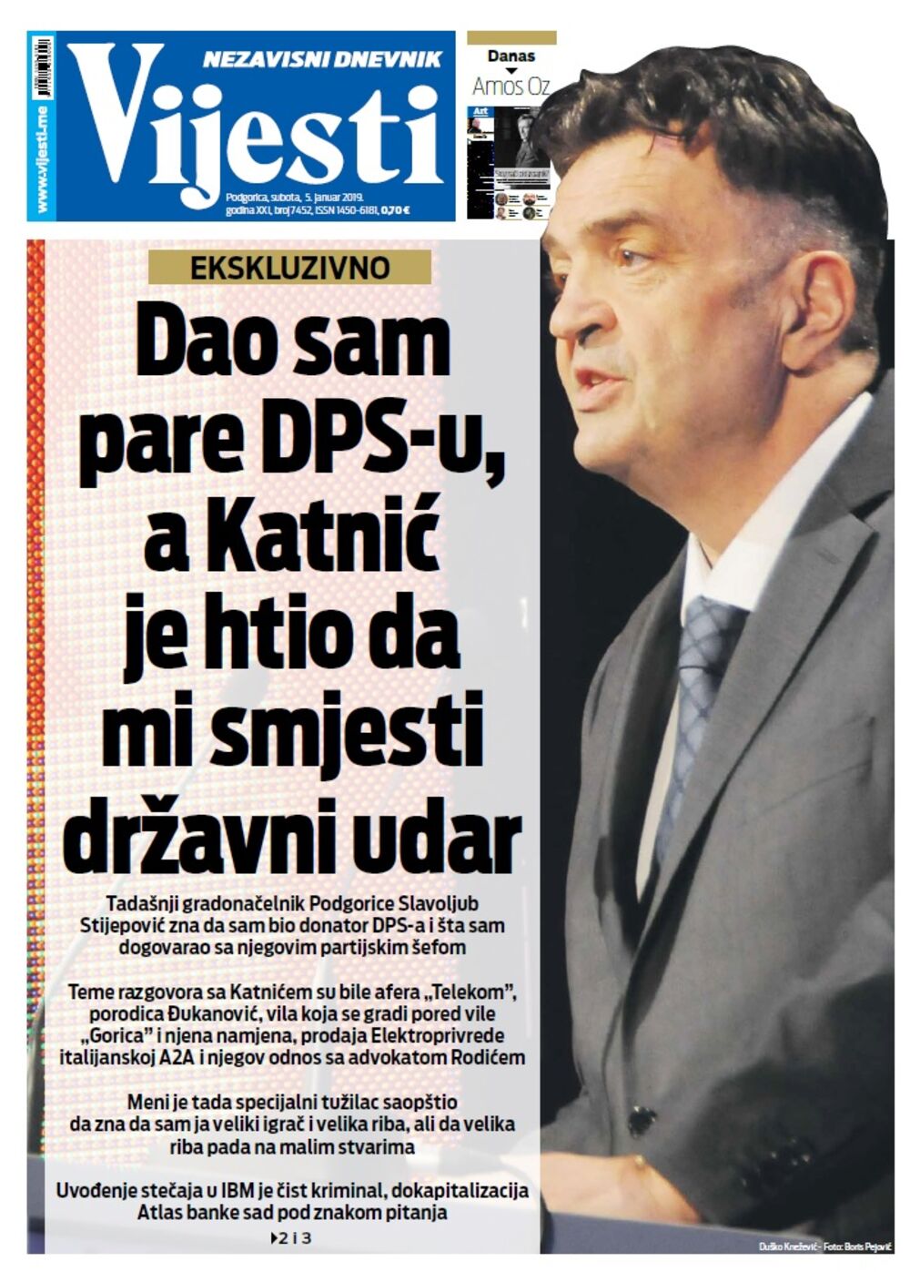 Naslovna strana "Vijesti" za 5. januar, Foto: Vijesti