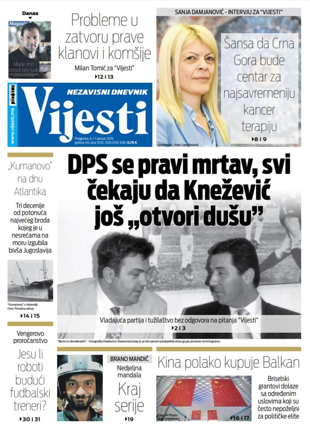 Naslovna strana "Vijesti" za 6. i 7. januar