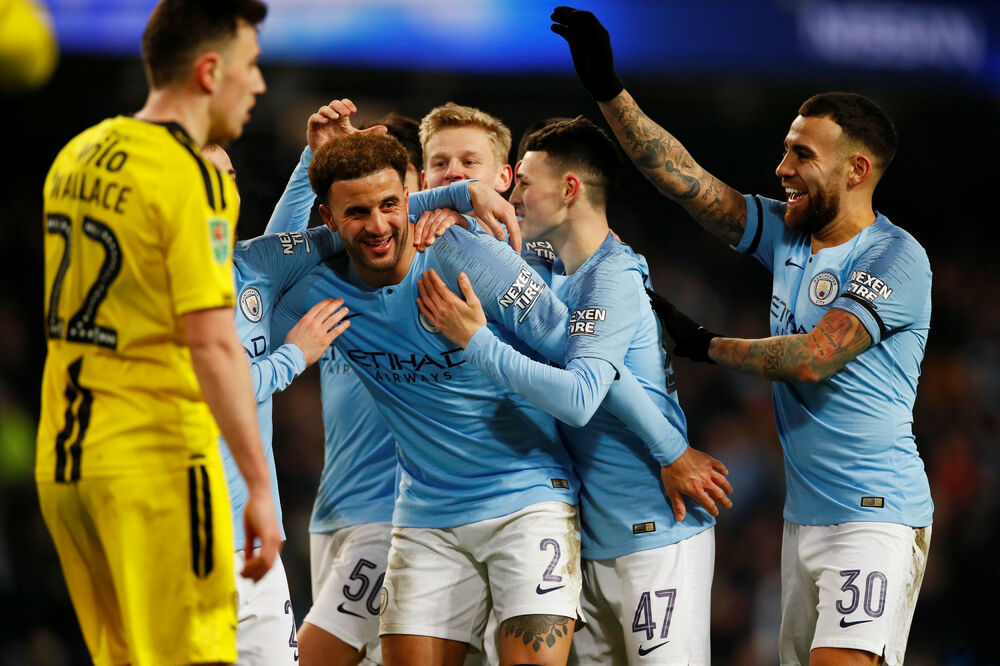 Fudbaleri Mančester sitija slave gol protiv Bartona, Foto: REUTERS