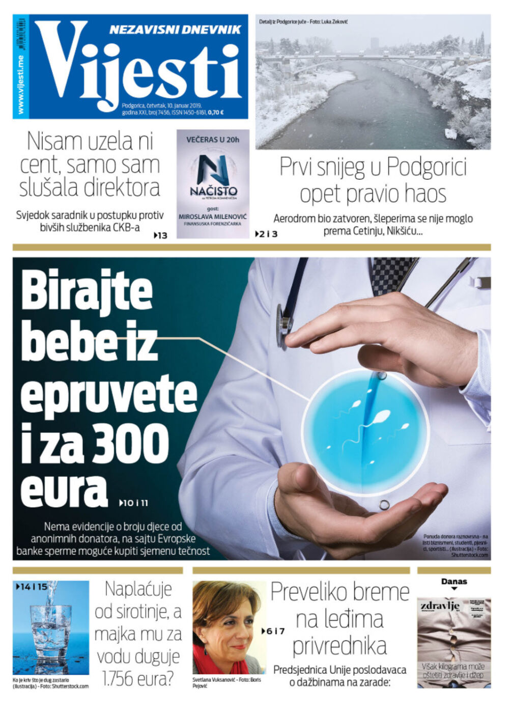 Naslovna strana "Vijesti" za 10. januar