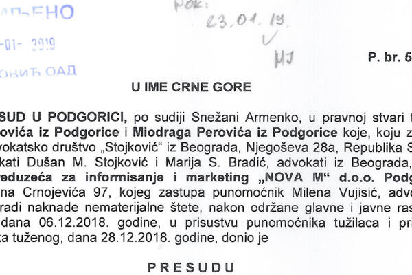 "Vijesti" odgovorile Novoj M: U presudi sve piše