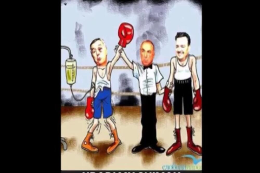 Karikatura na kojoj su prikazani Đukanović, Stanković i Knežević, Foto: Instagram