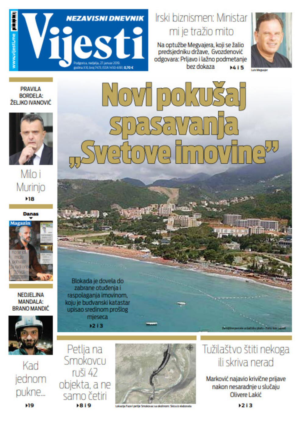 Naslovna strana "Vijesti" za 27. januar, Foto: Vijesti