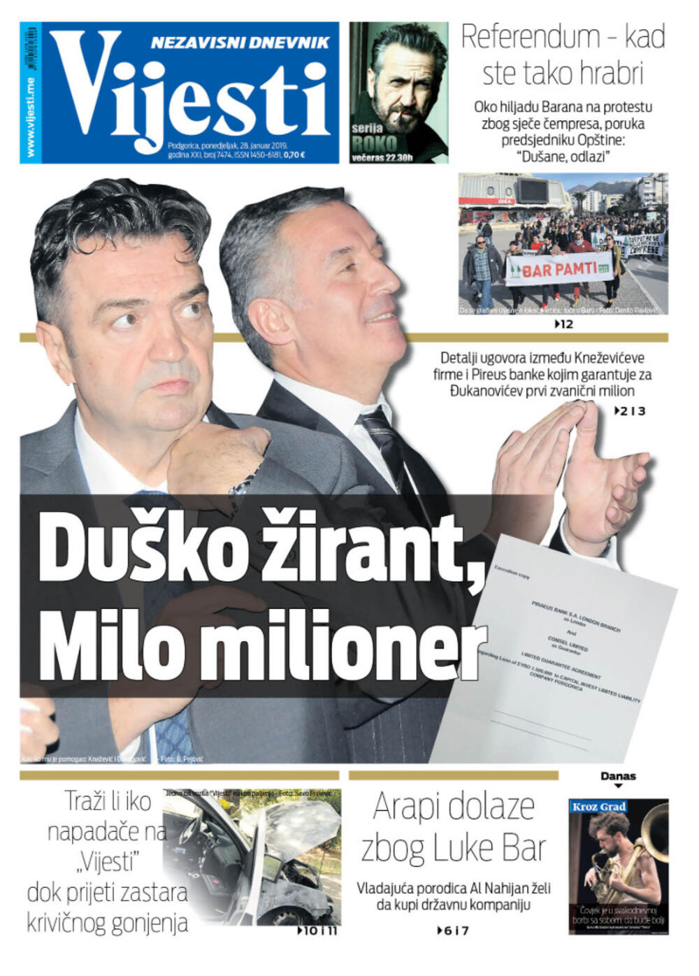 Naslovna strana "Vijesti" za 28. januar