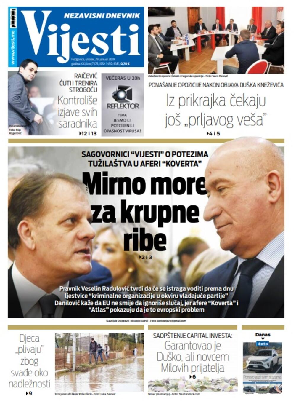 Naslovna strana Vijesti za 29. januar, Foto: Vijesti