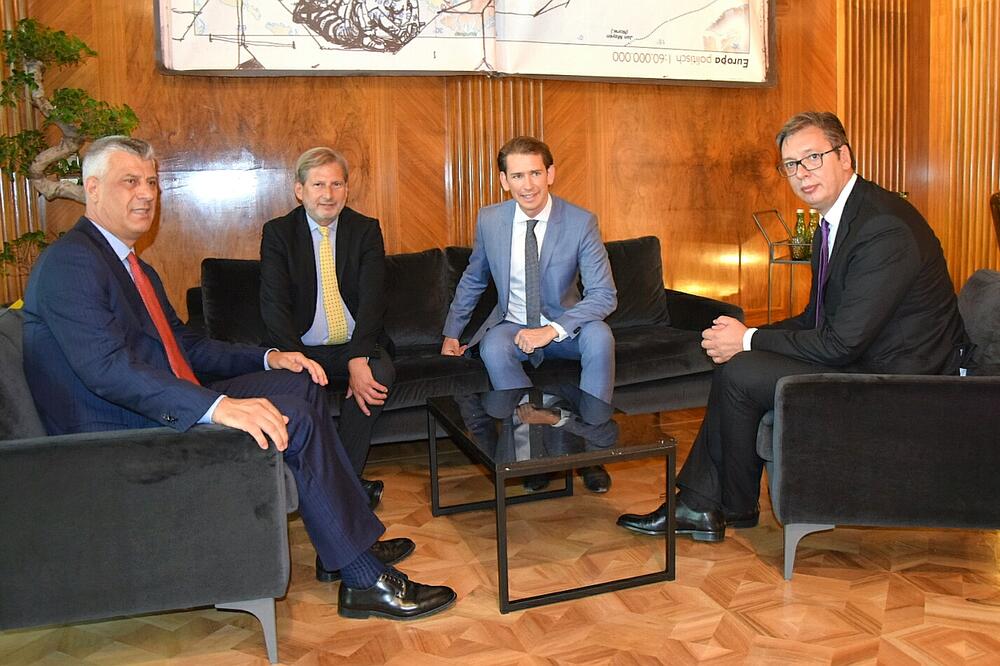 Hašim Tači, Johanes Han, Sebastijan Kurc, Aleksandar Vučić, Foto: Betaphoto