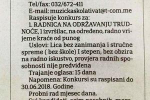 Objavili da muzička škola traži radnicu na održavanju trudnoće