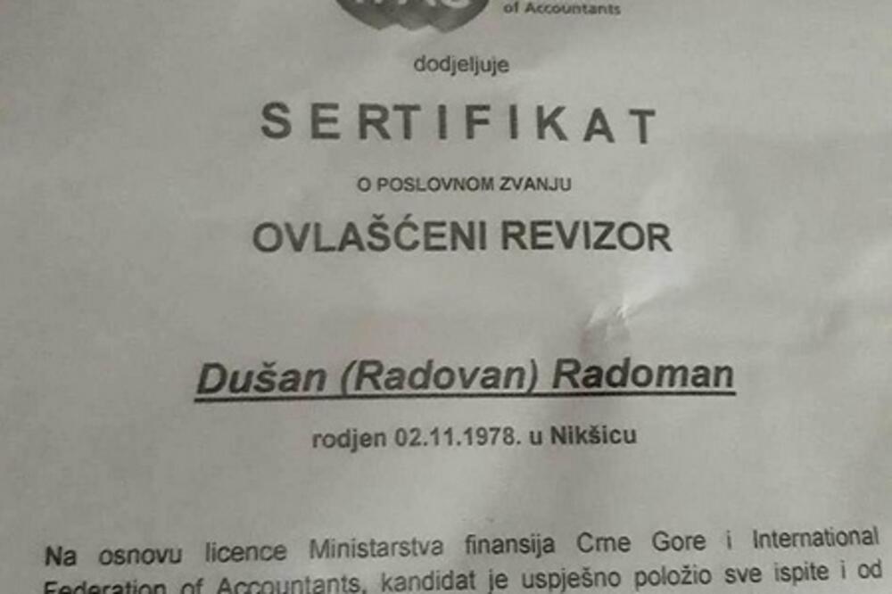 aertifikat, Dušan Radoman, Foto: Privatna arhiva