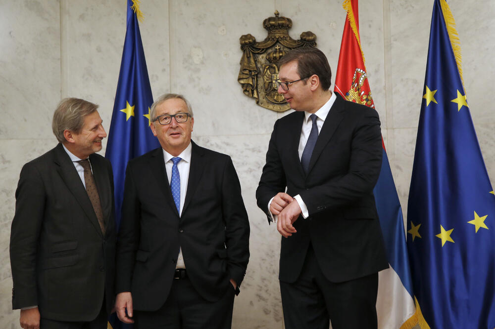 Johanes Han, Žan Klod Junker, Aleksandar Vučić, Foto: Beta-AP