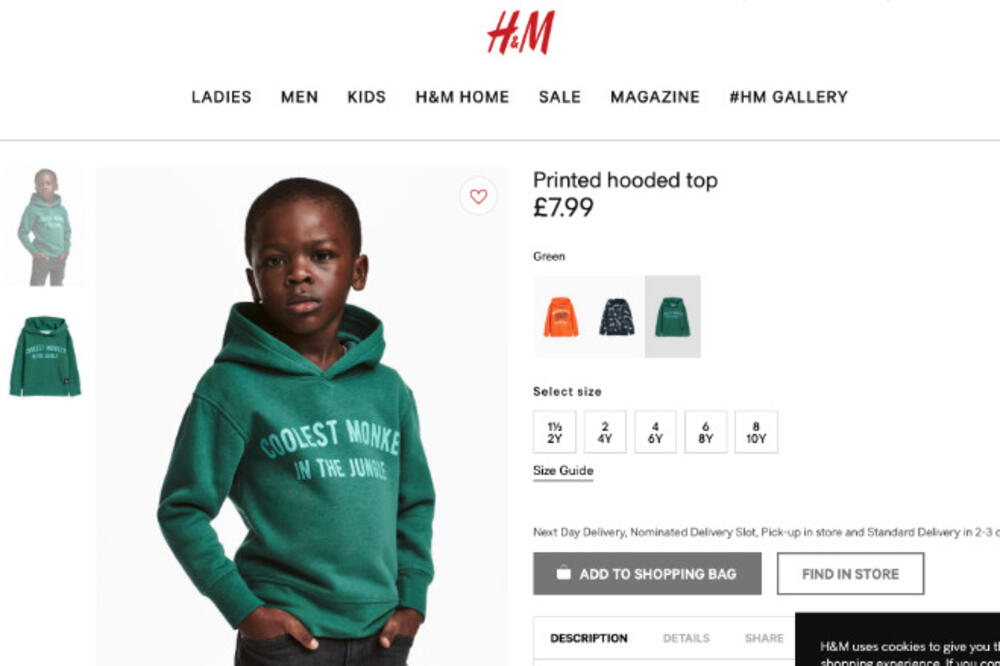H&M duks, Foto: Printscreen