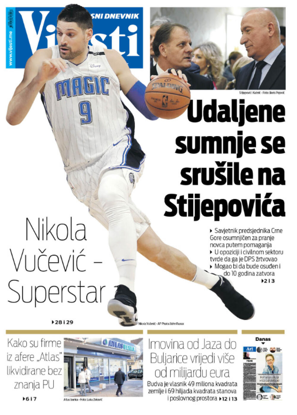 Naslovna strana "Vijesti" za 2. februar