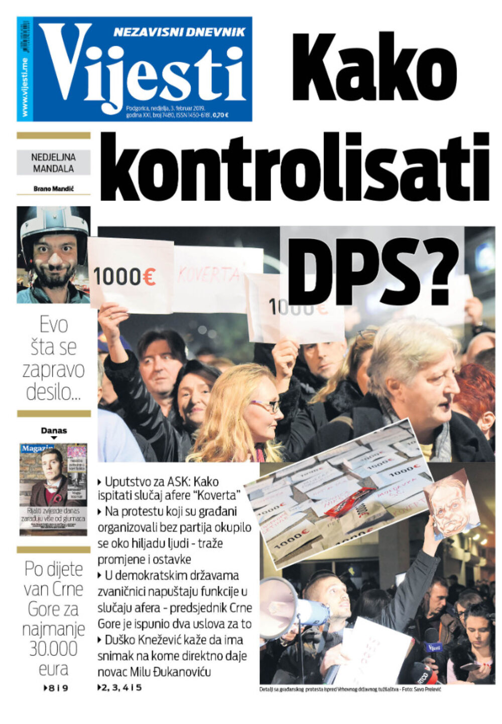 Naslovna strana "Vijesti" za 3. februar